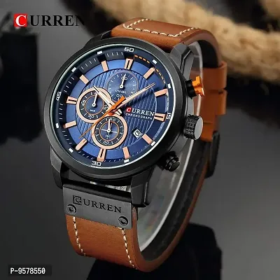 CURREN Analogue Men's Watch (Blue Dial Brown Colored Strap)-thumb3