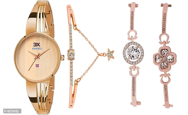 Exotica Fashions Women's Wrist Watch with Matching Bracelet (Rose Gold)