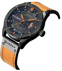 CURREN Mens Leather Strap Watches Sandwich Dial Black Plated Stainless Steel Classic Casual Dress Waterproof Date Analog Quartz Watch-thumb1