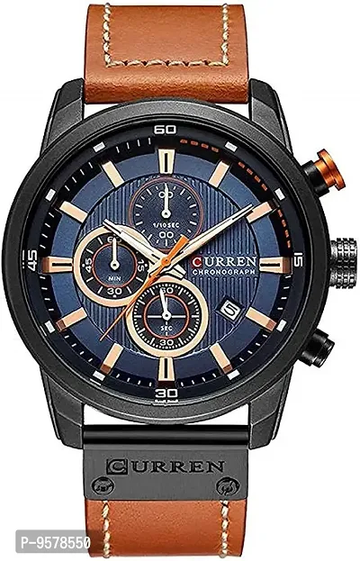 CURREN Analogue Men's Watch (Blue Dial Brown Colored Strap)-thumb0