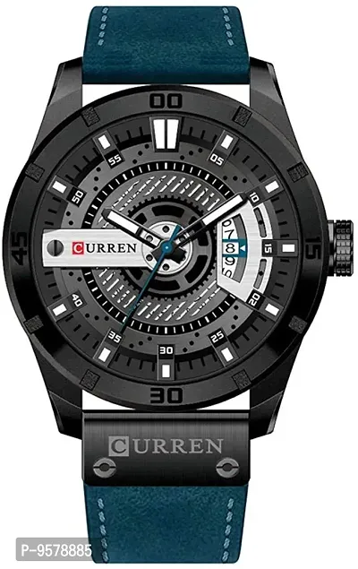 Curren Luxury Leather Quartz Chronograph Analogue Black Blue Men Casual Wrist Watch Sport Watches CR-8301