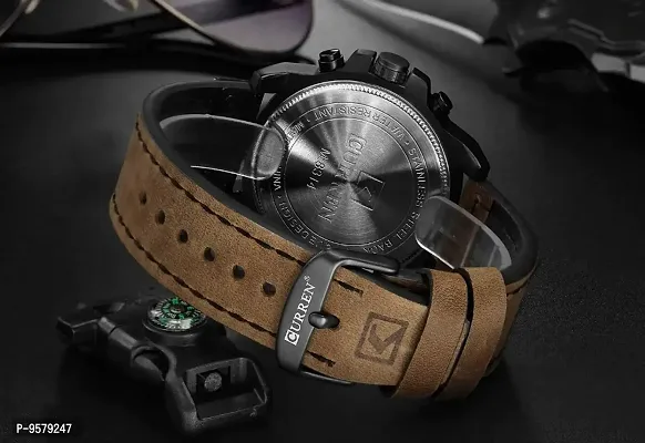 Curren Luxury Leather Quartz Chronograph Analogue Black Brown Men Casual Wrist Watch Sport Watches CR-8314-thumb4