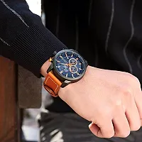 CURREN Mens Water Resistant Sport Chronograph Watches Military Multifunction Leather Quartz Wrist Watches (Black Blue)-thumb1