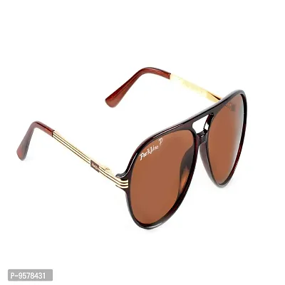 Park Line Stylish Polarised sunglass for Boys in brown Glass and Brown Metal Frame.-thumb3