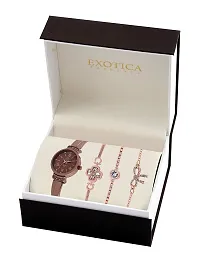 Exotica Fashions Women's Swarovski Crystal Accented Texture Bangle Watch and Bracelet Set (Pack of 4)-thumb1