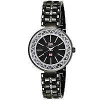 Exotica Fashions Women's  Swarovski Crystal Accented Black and Silver-Tone Bangle Watch and Bracelet Set-thumb3