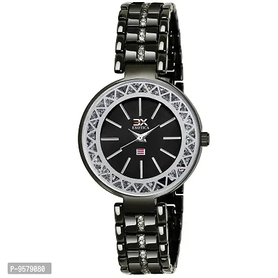 Exotica Fashions Women's  Swarovski Crystal Accented Black and Silver-Tone Bangle Watch and Bracelet Set-thumb4