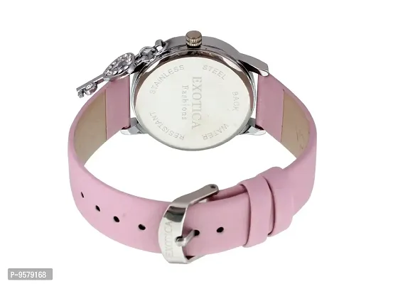 Exotica Fashions Ladies Watch with Water Resistance PNP case with Diamond Studed on Dial and Pink Leather Band-thumb2