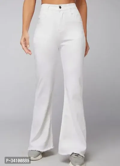 Women Bell Bottom White Denim Jeans-thumb0