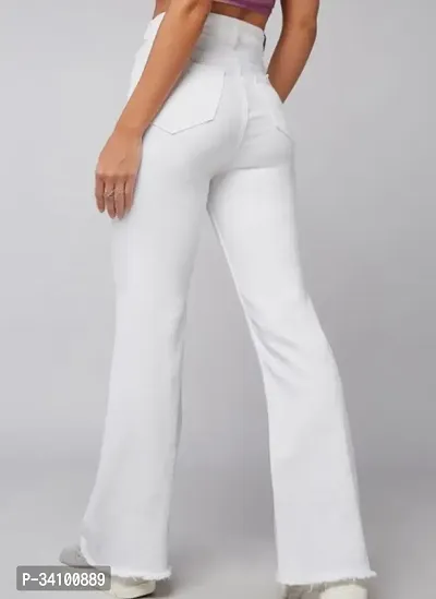 Women Bell Bottom White Denim Jeans-thumb2