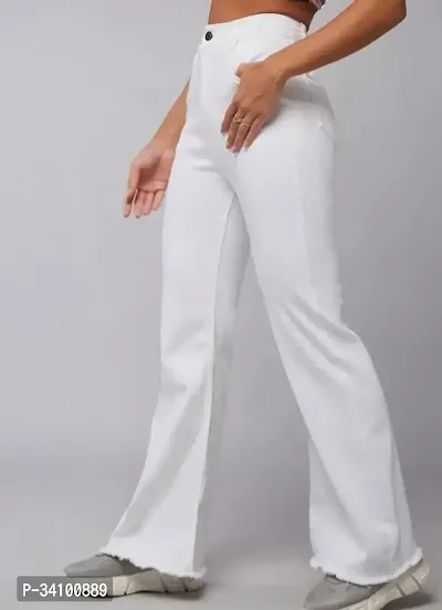 Women Bell Bottom White Denim Jeans-thumb3