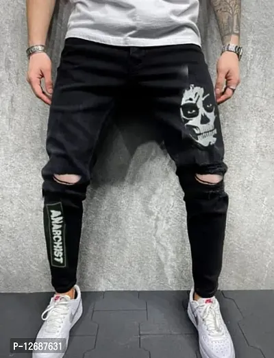 Star4well Men Printed Black Slim Fit Jeans