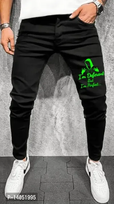 Star4well Men Printed Slim Fit Black Jeans-thumb0