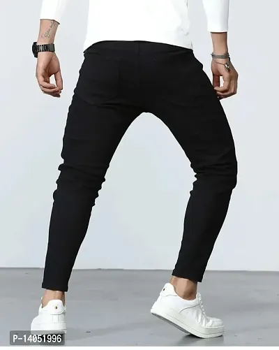 Star4well Men Printed Slim Fit Black Jeans-thumb2