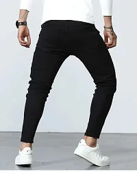 Star4well Men Printed Knee Cut Black Slim Fit Jeans-thumb1