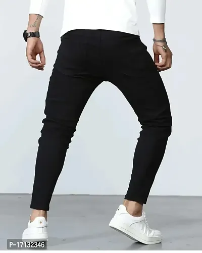 Star4well Men Printed Knee Cut Black Slim Fit Jeans-thumb3