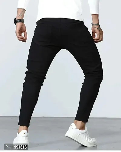 Star4well Men Printed Black Knee Cut Jeans-thumb2