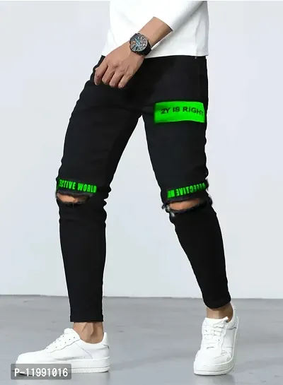 Star4well Men Printed Black Knee Cut Jeans-thumb3