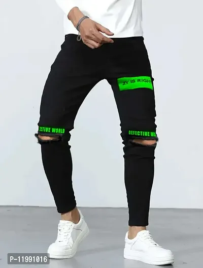 Star4well Men Printed Black Knee Cut Jeans-thumb4