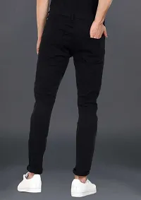 Star4well Men Printed Knee Cut Black Slim Fit Jeans-thumb1