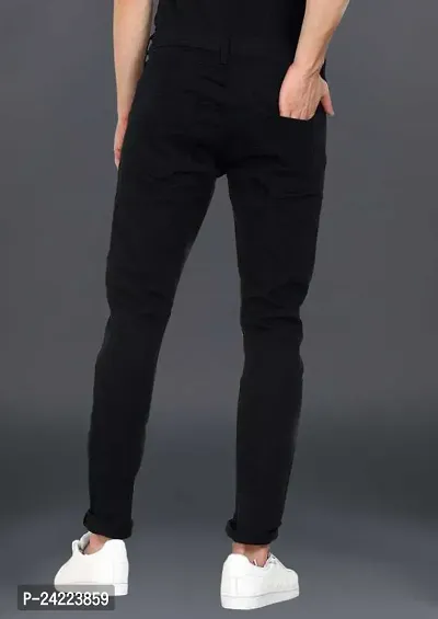 Star4well Men Printed Knee Cut Black Slim Fit Jeans-thumb2
