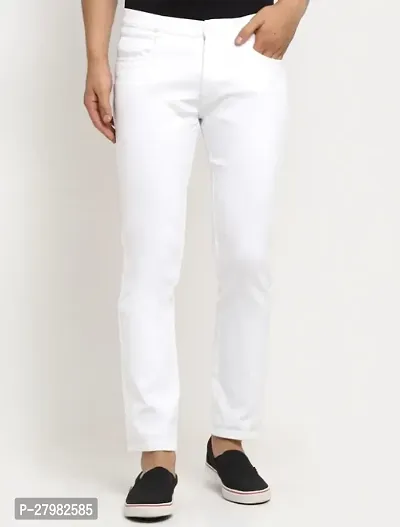 Star4well Men Slim Fit White Denim Jeans-thumb0