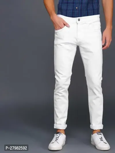 Star4well Men Slim Fit White Denim Jeans-thumb0