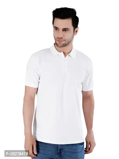 Elegant White Cotton Solid Polos For Men-thumb0