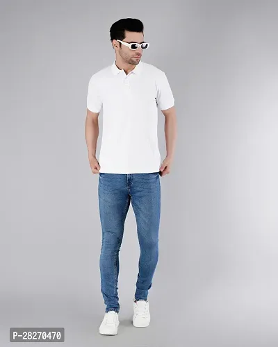 Elegant White Cotton Solid Polos For Men-thumb3