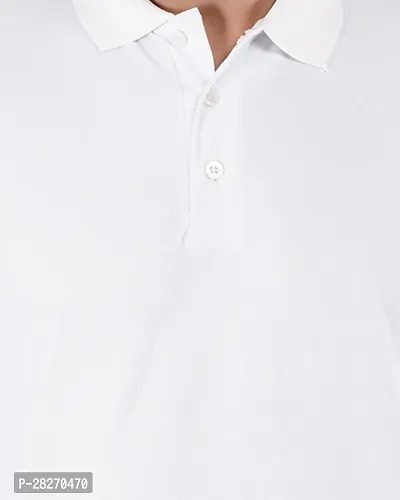 Elegant White Cotton Solid Polos For Men-thumb5