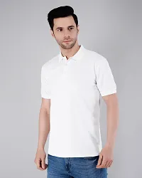 Elegant White Cotton Solid Polos For Men-thumb3