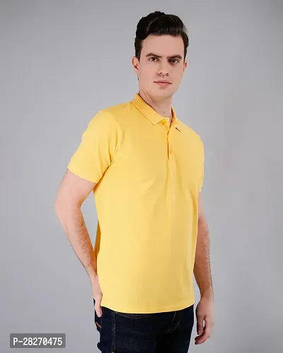 Elegant Yellow Cotton Solid Polos For Men-thumb4