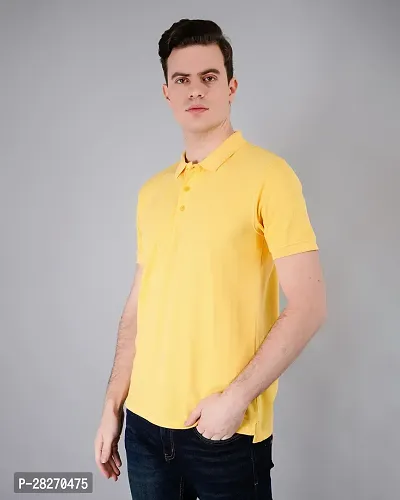 Elegant Yellow Cotton Solid Polos For Men-thumb5