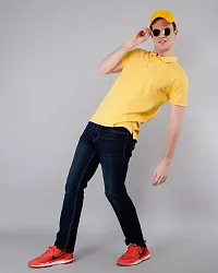 Elegant Yellow Cotton Solid Polos For Men-thumb1