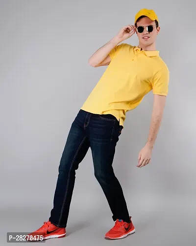 Elegant Yellow Cotton Solid Polos For Men-thumb2