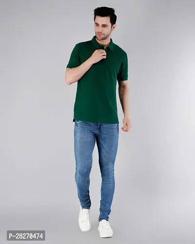 Elegant Green Cotton Solid Polos For Men-thumb2