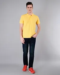 Elegant Yellow Cotton Solid Polos For Men-thumb2