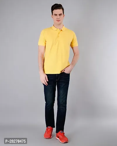Elegant Yellow Cotton Solid Polos For Men-thumb3