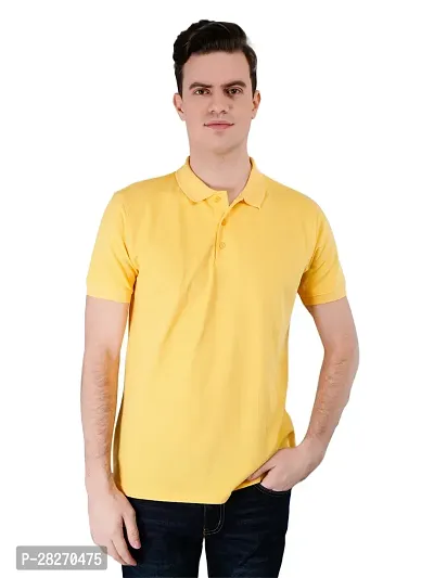 Elegant Yellow Cotton Solid Polos For Men-thumb0