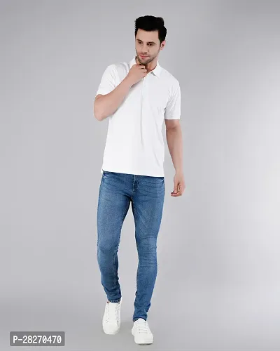Elegant White Cotton Solid Polos For Men-thumb2
