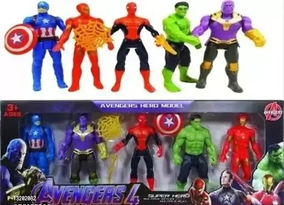 Ooom Avengers Endgame Action Figure Of 5 Super Heroes Captain America , Iron Man , Spiderman , Hulk And Thanos (Multicolor)
