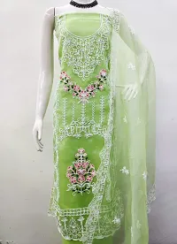 Highonclothes Green Organza Silk Embroidered Dress Material (Unstiched)-thumb1