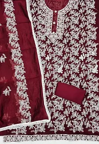 Elegant Maroon Cotton Embroidered Dress Material with Dupatta For Women-thumb2