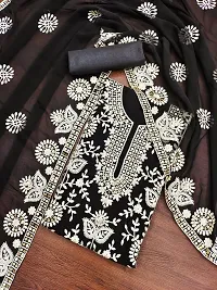 Highonclothes Black Georgette Embroidered Dress Material (Unstiched)-thumb1