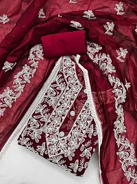 Elegant Maroon Cotton Embroidered Dress Material with Dupatta For Women-thumb1