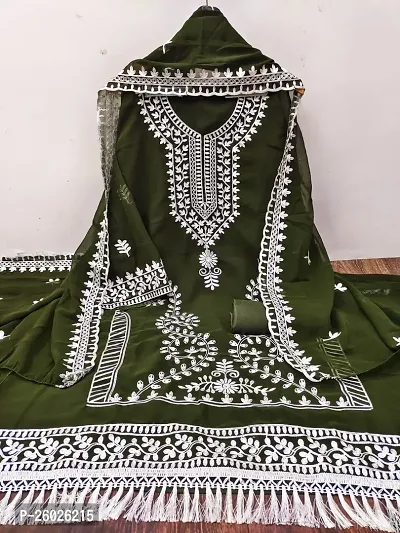 Highonclothes Green Georgette Embroidered Dress Material (Unstiched)