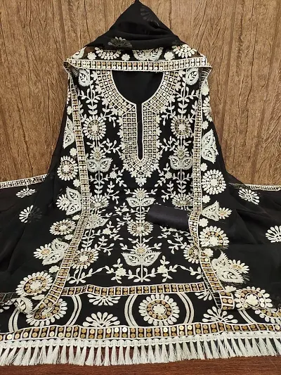 Fancy Georgette Embroidered Dress Material with Dupatta