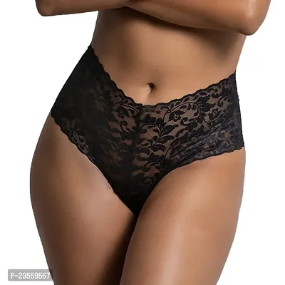 Stylish Black Lace Solid Brief For Women-thumb0