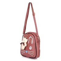 aaifa Sling Bag with Teddy keychain for Women Girls, Western  Ladies Purse, Made with Durable Vegan Leather Material with Shoulder Bags Cat Printed Cross Body Bag Mini Handbag (Light Burgundy)-thumb2