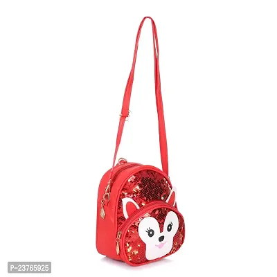 aaifa Girls Bling Sequin Mini Backpack 3-6 Years Old Sequin Backpacks Glitter Daypack Small Bag Stylish and Fancy Purse/Travel/Korean Bag| Cartoon Crossbody Shoulder Bag for Kids (Red)-thumb2